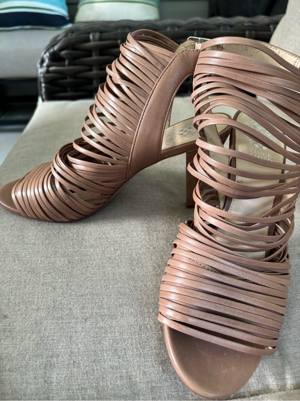 Vince Camuto Strappy Heeled Sandals Taupe Brown Size 10M - Picture 2 of 7